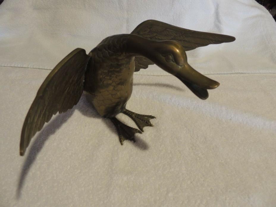 Large Pre-Owned Brass Duck in a Landing Pose