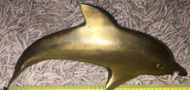 Solid Brass Dolphin Figurine Paperweight Vintage Flipper