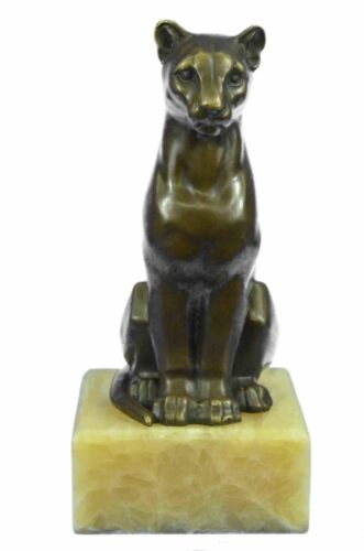 Bronze Puma Mountain Lion Panther Sculpture on Tan Marble Base 11