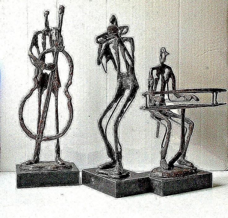 Giancometti Bronze Sculpture Jazz Trio Black Marble Base 13