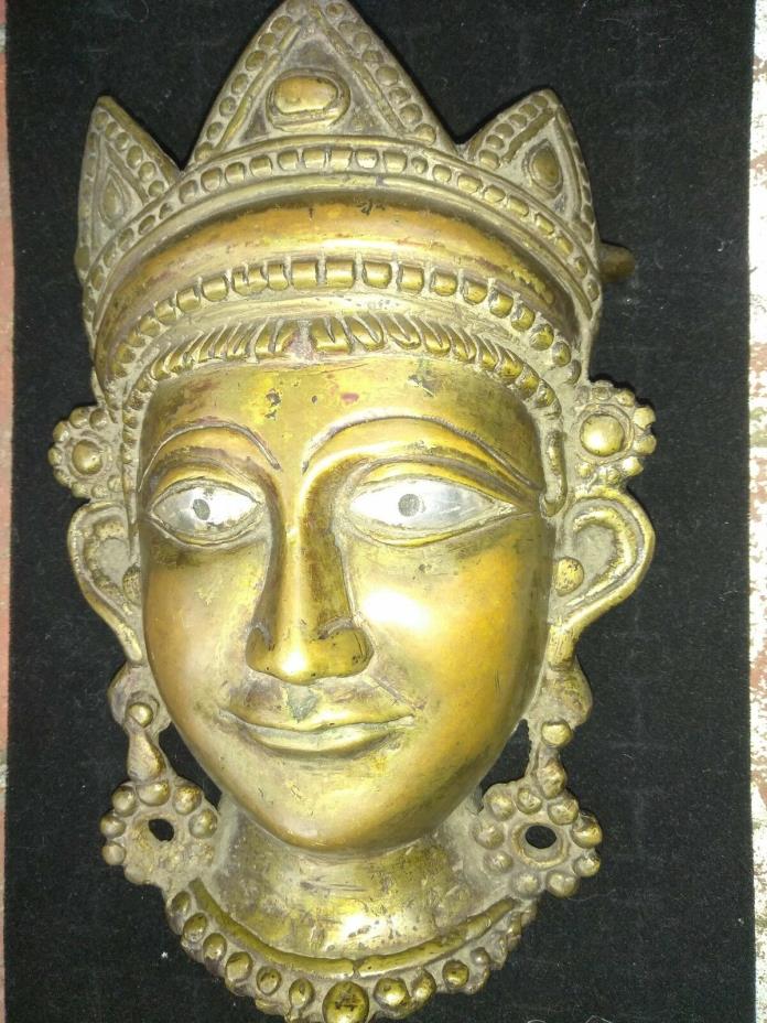 Wall-Tempel-Mask, Bronze with silver eyes, 19th C. fromMaharastra-India! 10