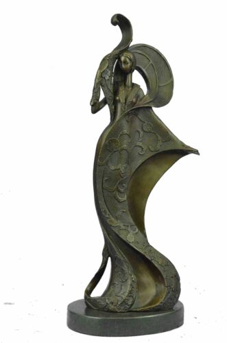 Art Noveau Abstract Bronze Sculpture of a Flapper Girl 13.5