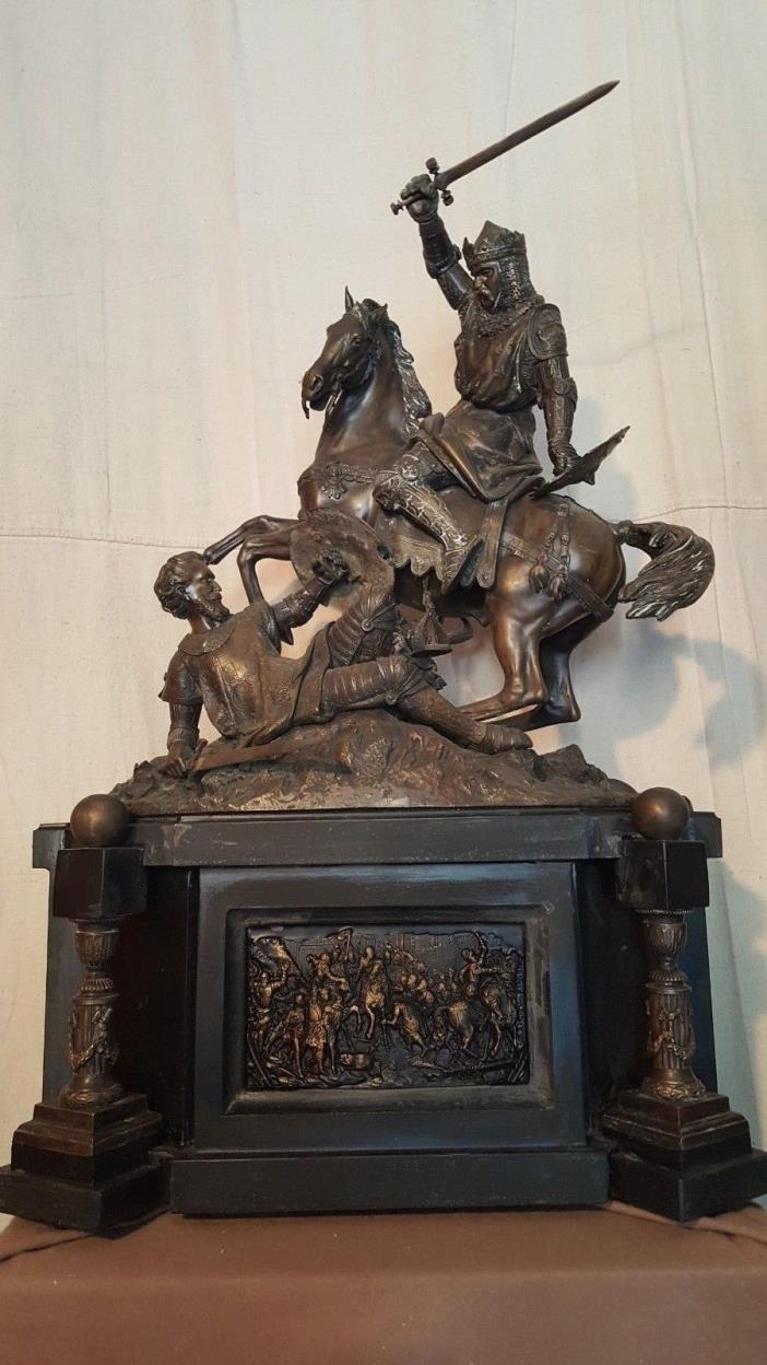 Antique French 19th Century Large Bronze Sculpture of 2 Knights Fighting