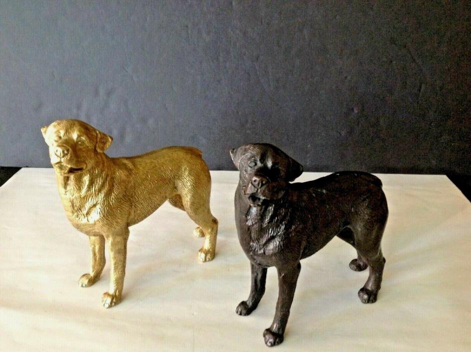 Set of 2 Vintage Heavy 6 LBS Solid Metal Bronze Dog 7’’ Tall Figurines Statues