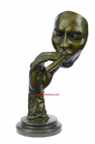Abstract Bronze Sculpture of Man's Face Smoking Cigar 15