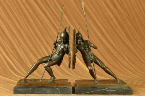 Pair Two Japanese Warrior with Shield Bronze Sculpture Bookends Book Ends Figure