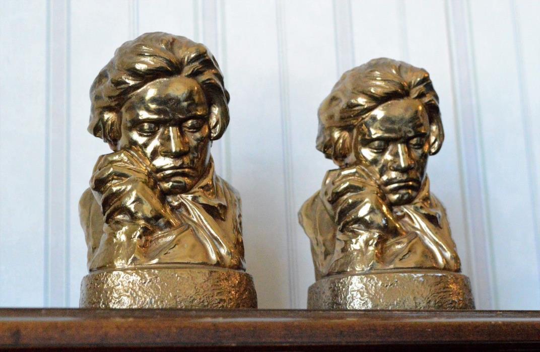 Rare Marion Bronze Beethoven Sculpture Statue Signed Bookend Book End