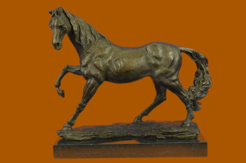 Trotting Horse Signed Original Bronze Sculpture Statue Marble Base Figurine