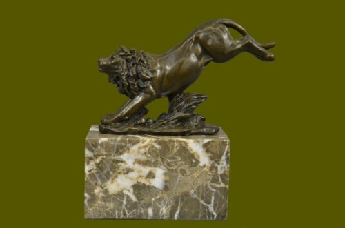 Vintage Cast Metal 100% Real Bronze Statue African Lion After **Barye** Figurine