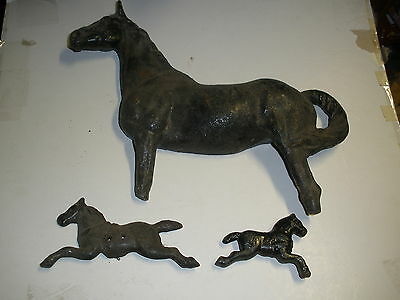 vintage cast iron lot of 3 horses all different sizes
