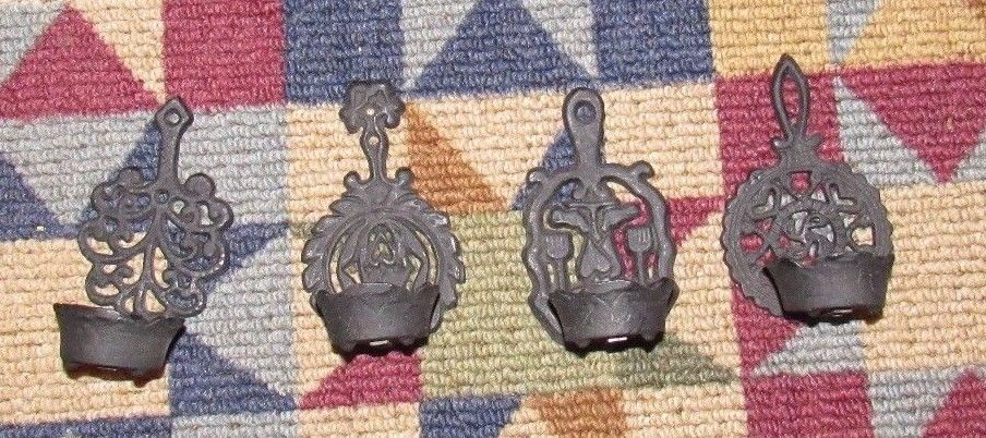Vintage Cast Iron Candle Holder Wall Sconce Pair Set of 4  (A015)