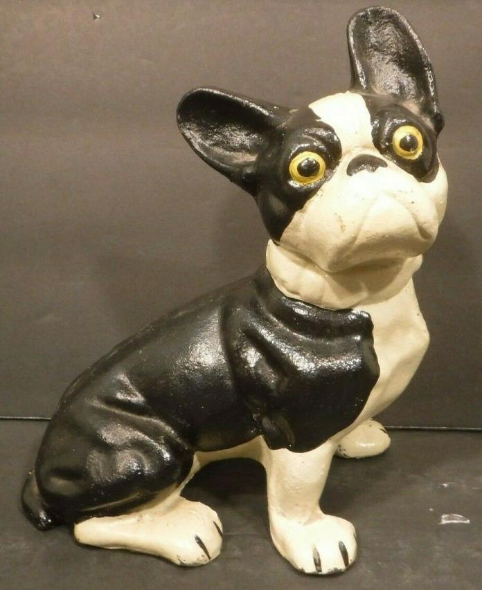 Vintage Solid 2 Pcs. Cast Iron Boston Terrier Dog Door Stop Seated Right Facing