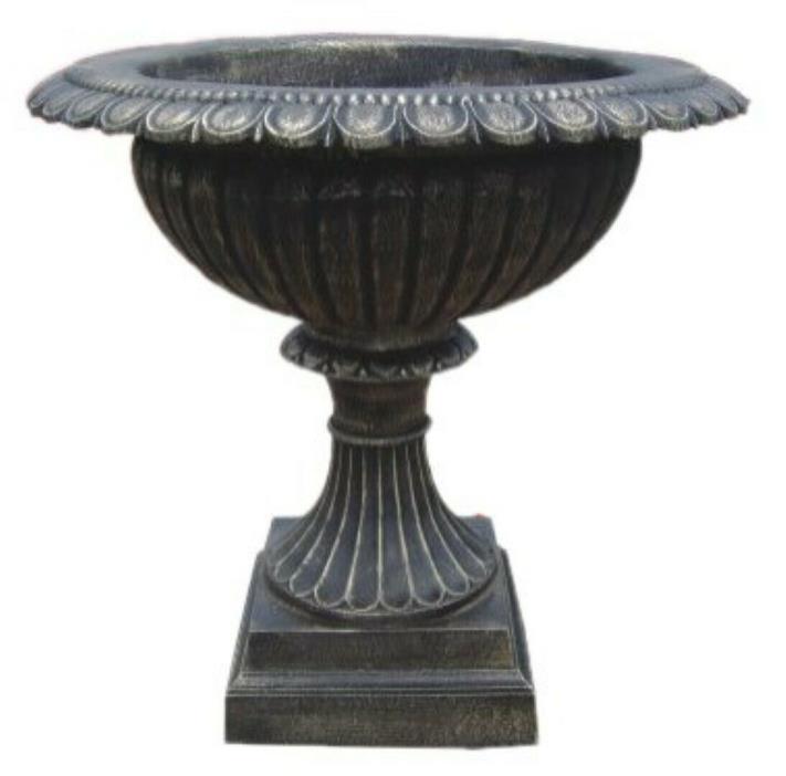 Large Black Cast Iron Urn, Garden Planter, Traditional fluted style