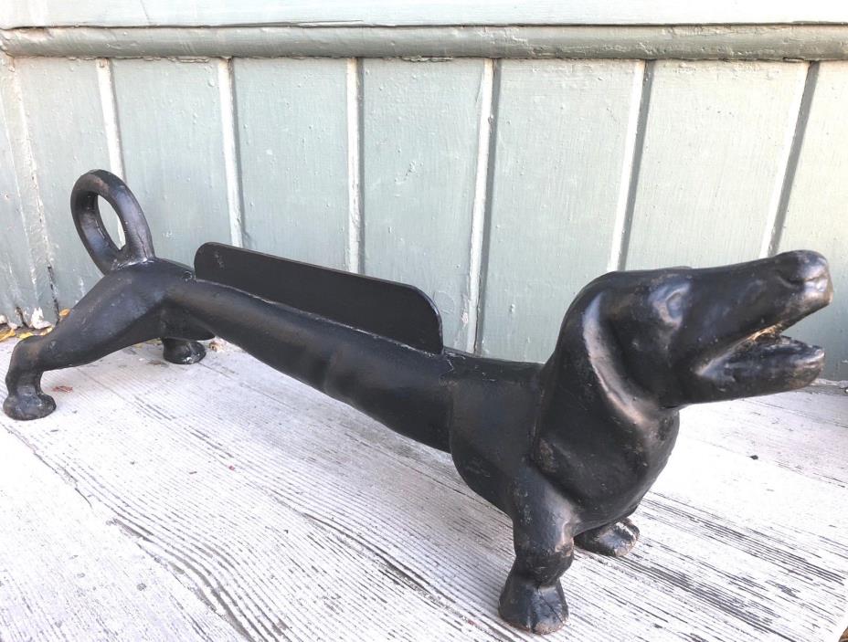 Antique 1920s vintage Cast Iron DACHSHUND Boot Scraper Porch Dog Doorstopper #12