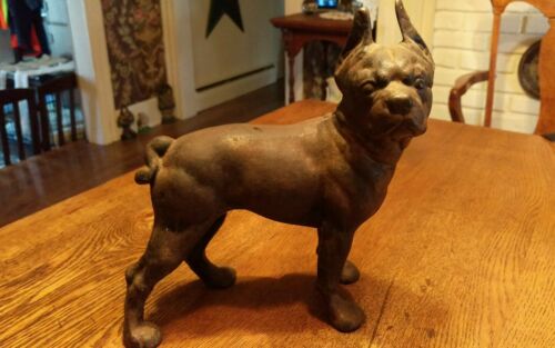 Vintage Hubley Cast Iron Boston Terrier Bulldog with Faint Black White Paint