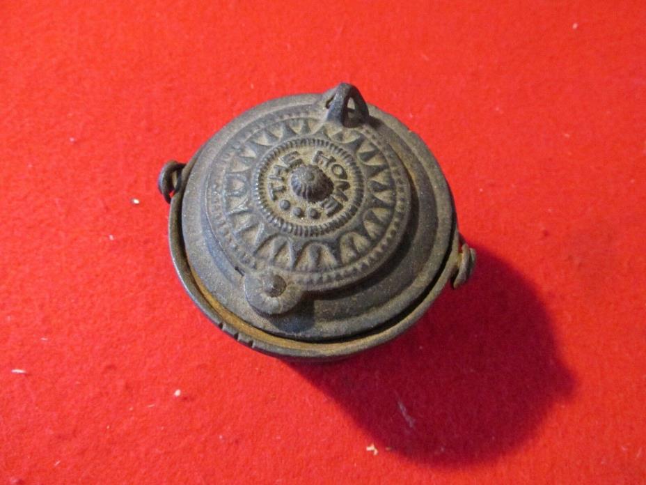 Antique Cast Iron Glue Pot The Home with Good Luck Symbol On Bottom  complete