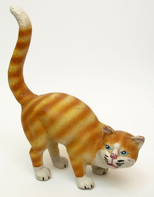 Large Painted Cast Iron Cat Door Stop Yellow Tabby