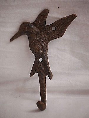 Cast Iron HUMMINGBIRD Towel Hanger Coat Hat Hook Key Rack Garden Bird Metal Hook