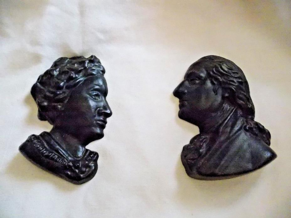 2 Cast Iron Figures by Emig - George and Martha Washington Wall Plaques signed