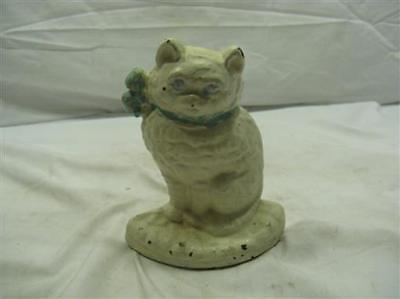 Vintage White Blue Cast Iron Cat Bookend Book End