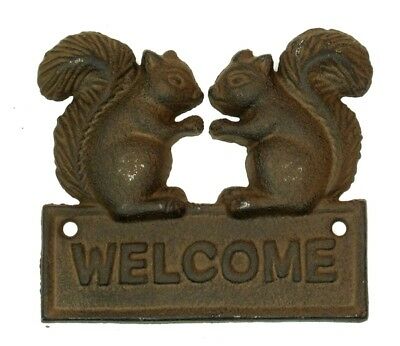 CAST IRON  Squirrel WELCOME Plaque Rustic Brown