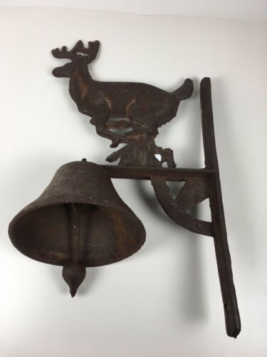 Vintage Cast Iron Hanging Dinner Bell Moose Elk Woodland Rustic
