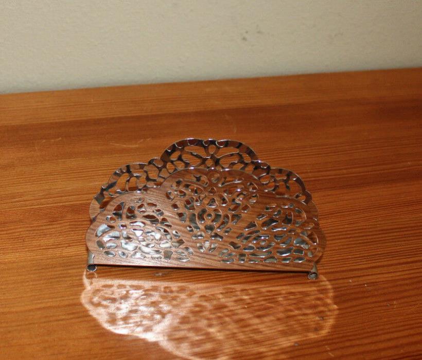 VINTAGE CHROME LACE FILIGREE NAPKIN HOLDER  Irvin Ware USA Great Condition