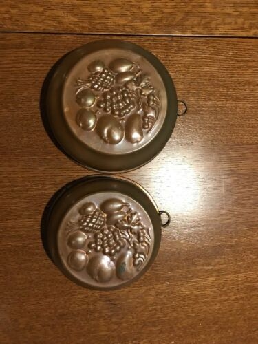 Set Of Two Antique Copper Food Mold Fruit Stamped; Made in Sweden