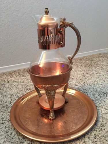 Vintage Princess House Copper Coffee Pot Warmer And Platter