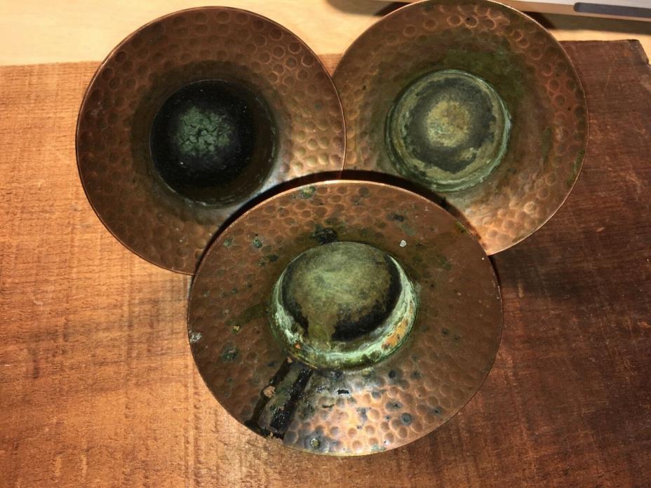 3 hammered copper vintage candle holders / or sombrero shaped magic cups