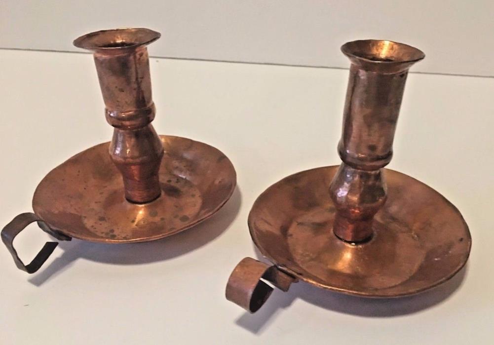 Vintage Pair of Hand Crafted Taper Candle Holders with Handles