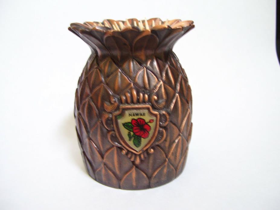TOOTHPICK HOLDER PINEAPPLE HAWAII HIBISCUS Metalware Copper or Copper-colored
