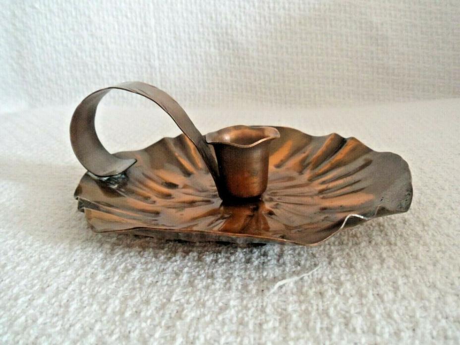 VINTAGE LARGE SOLID COPPER CANDLE HOLDER HANDMADE from CRAFTSMAN Co.708 VGCond