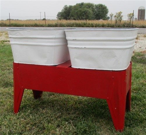 Wheeling Galvanized Double Wash Tub Beer Cooler Flower Pot Plant Stand Bucket N