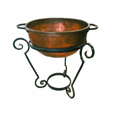 Vintage Primitive Antique Copper Cauldron Pot Kettle Iron Plant Floral Stand