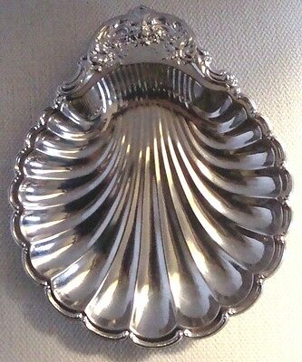 Vintage Silver Metal Large Shell Shape Hollow Tray Bowl Dish 11 x 9