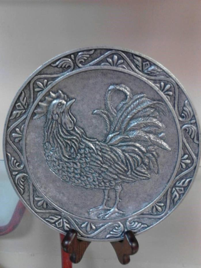 Vintage Carson Statesmetal Rooster Embossed Pewter Plate / Dish 8
