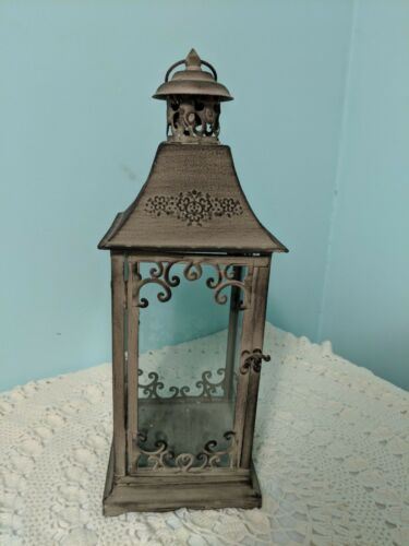 Rustic Antiqued Style Metal Lantern Candle Holder