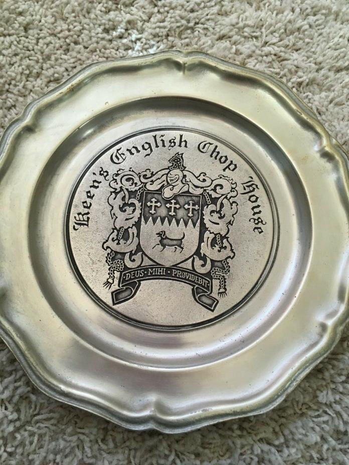 Vintage Keen’s English Chop House Pewter Plate RWP Wilton Armitale
