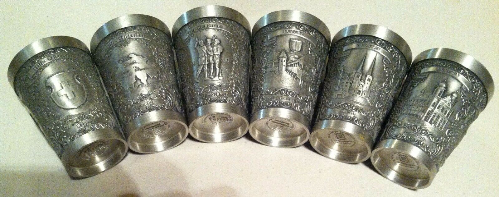 Set of 6 Pewter 95 Zinn cup Luzern Germany Rutli Weinbecher wine cup Switzerland