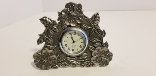 Lenox Kirk Stieff Pewter Clock Collectible Flower Floral Motif