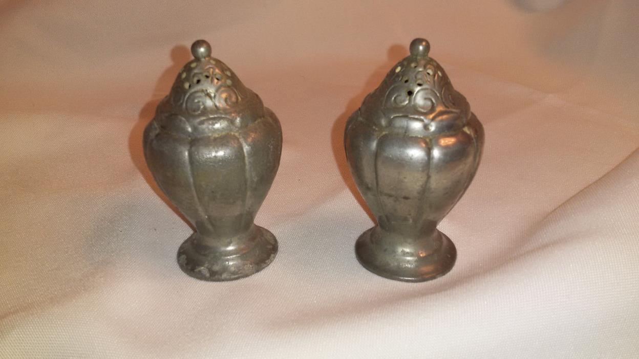 Vintage 1800 pewter salt-and-pepper shaker set  #  3591