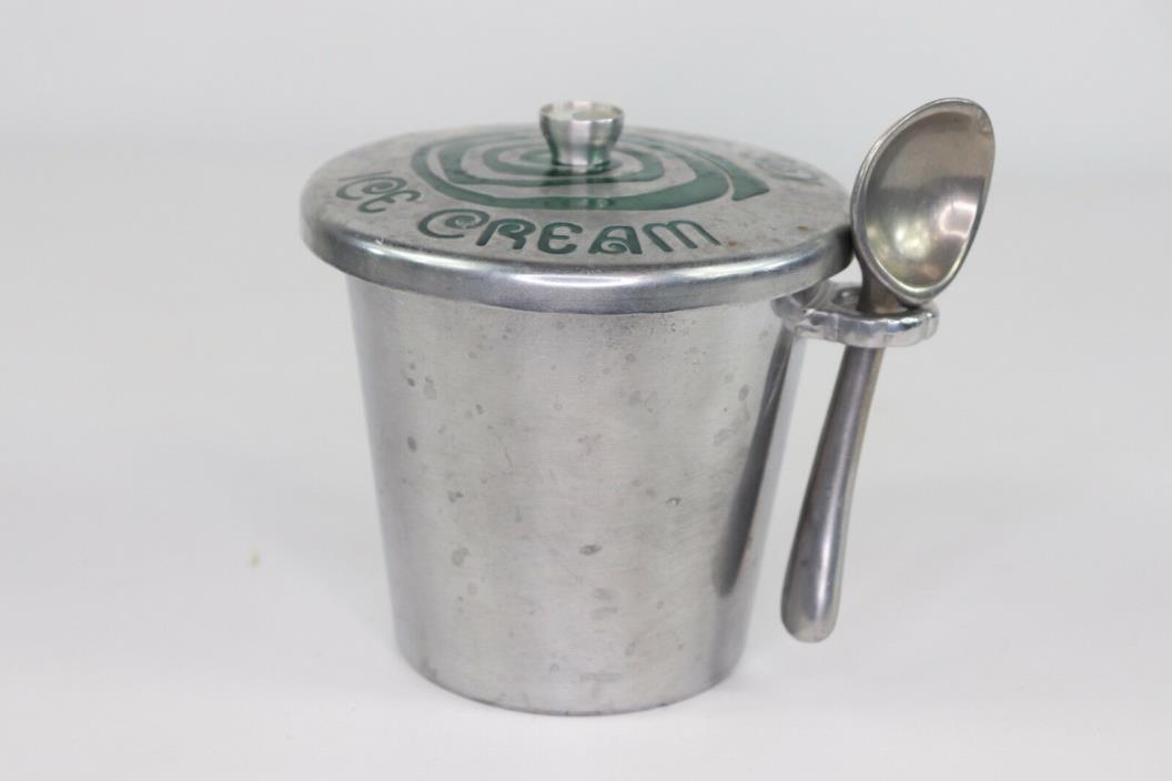 Vintage Wild Eye Designs Pewter Ice Cream Swirl Bucket Canister with Spoon Green