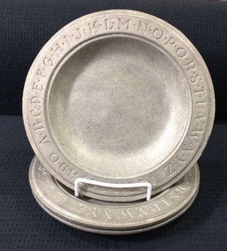 3 Vintage Wilton RWP Pewter Children's Alphabet Numbers Deep Plate 9.5