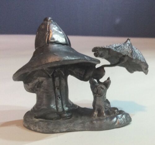 Vintage Pewter Michael Ricker Child Holding Umbrella Over Puppy Dog Handcrafted