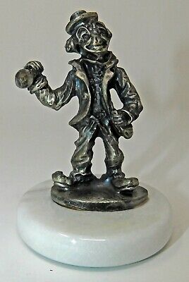 Pewter HoBo Clown Figurine Drinking Displayed on Marble Base Paperweight