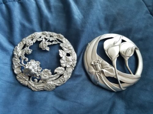 2 Vntg Pewter Lids 1988 Seagull Canada & Rawcliff 1995 Potpouri Flowers