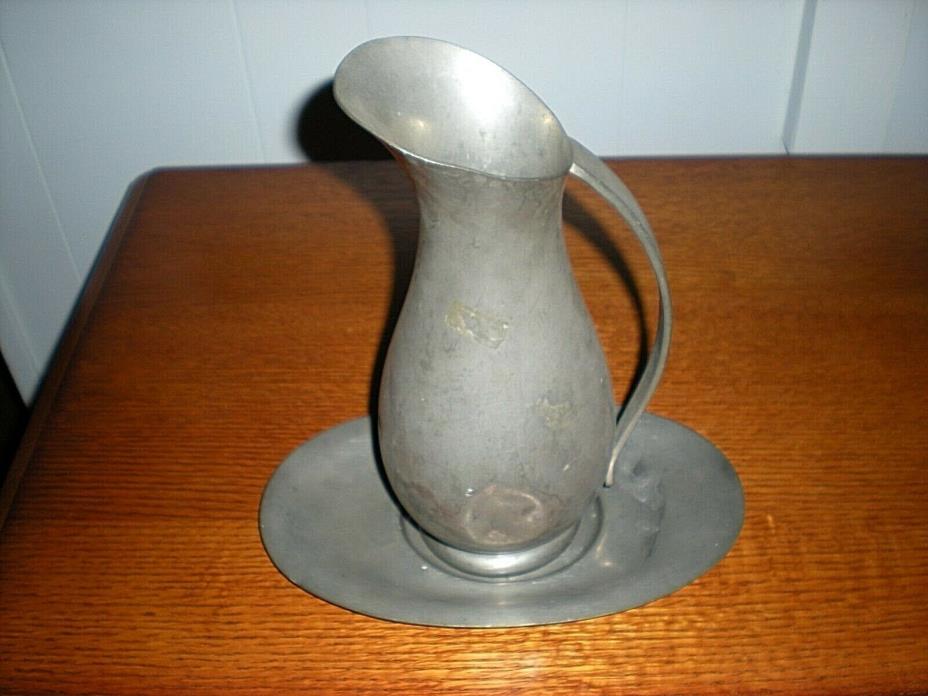 Mid-Century Royal Holland Pewter Pitcher/Vase & Mulholland Pewter Tray Holland