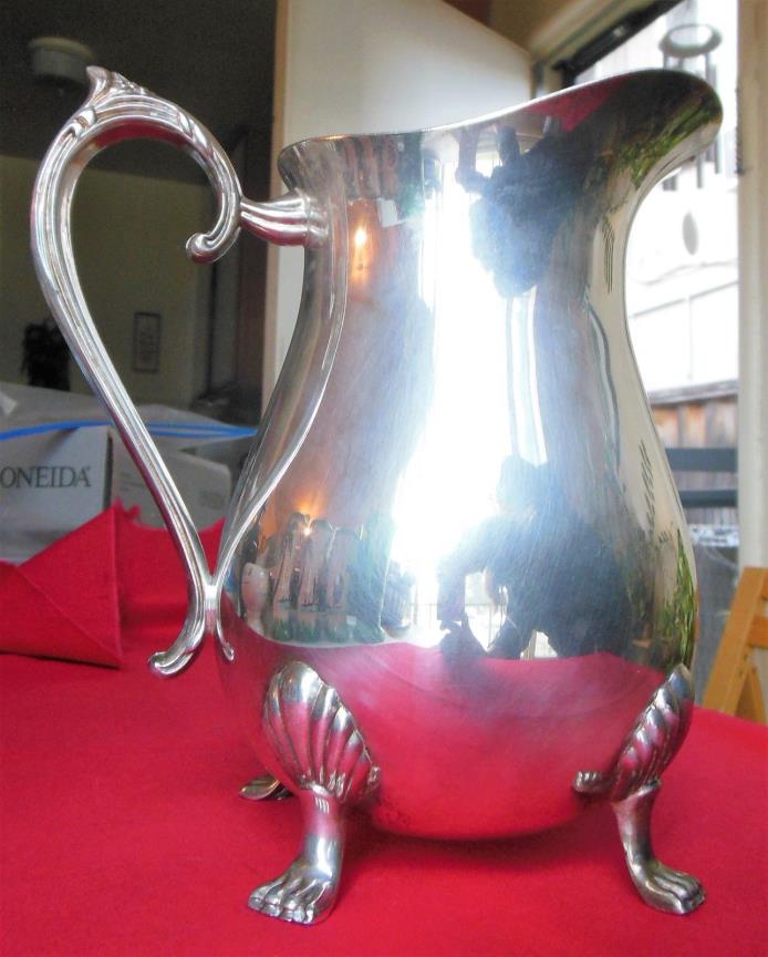 Vintage Leonard Silverplate Hollowware Footed 4-Toed Pitcher with Ice Lip