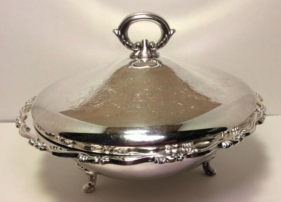 ONEIDA Silver Plate Casserole Server 3 Footed Lid Cover Pyrex Glass Insert, 3 pc
